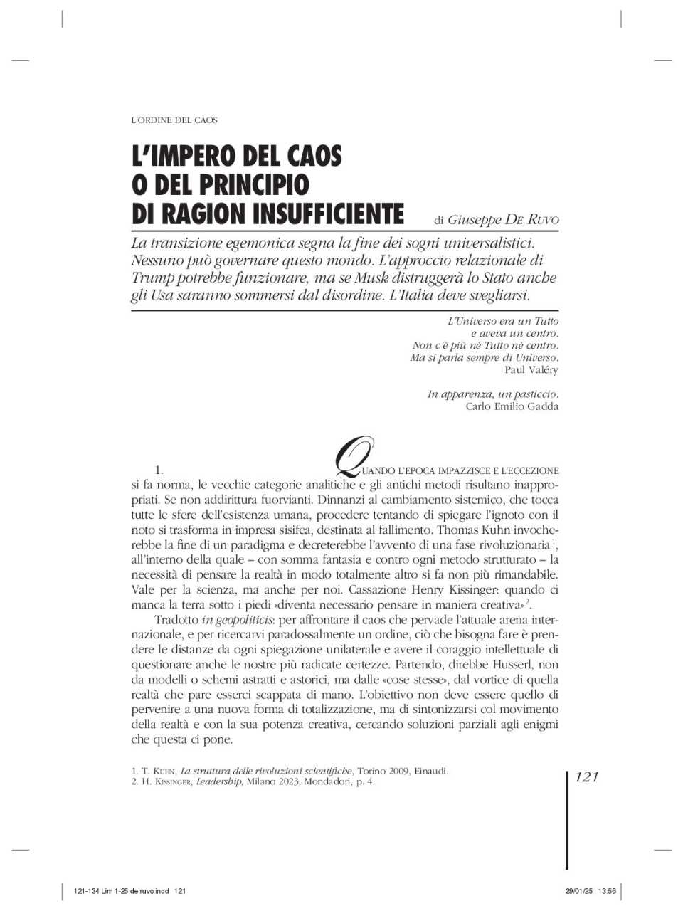 L'impero del caos e il principio di ragion insufficiente